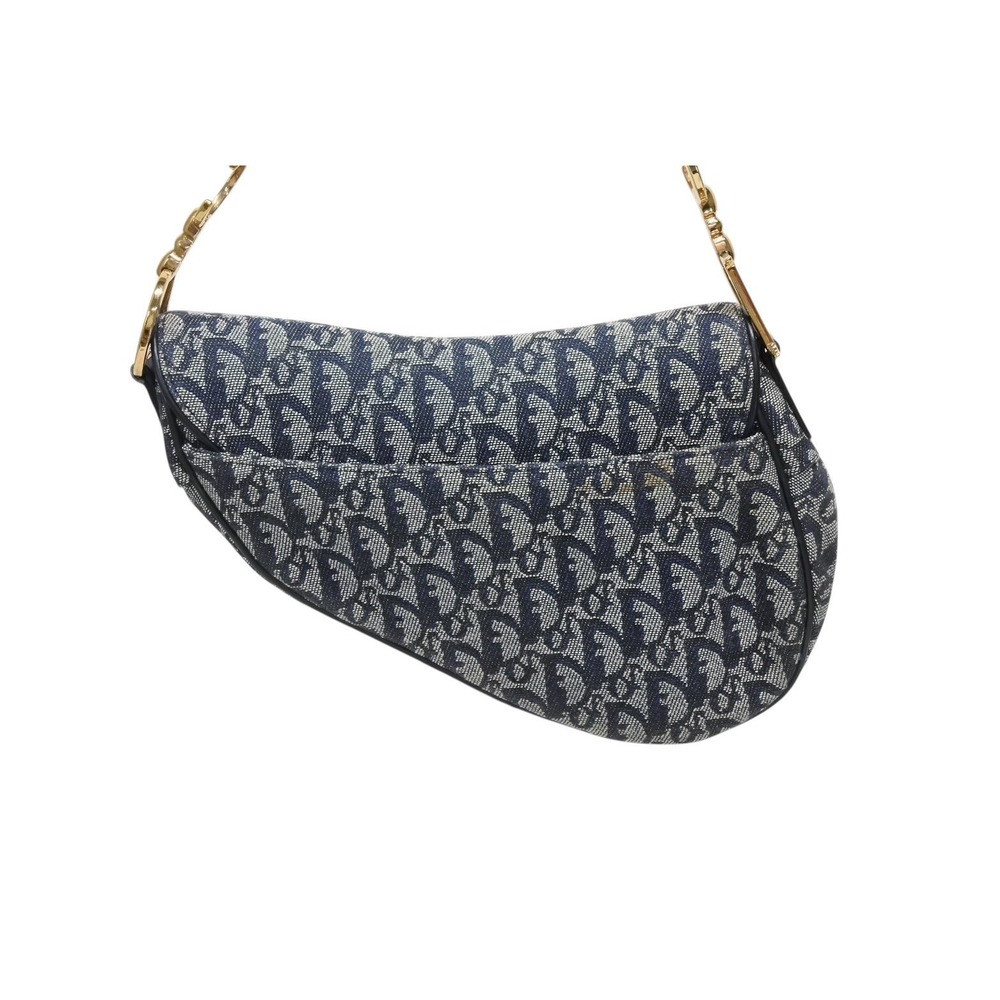 Christian Dior Trotter Saddle Bag Galliano canvas leather Navy Blue - Picture 3 of 10